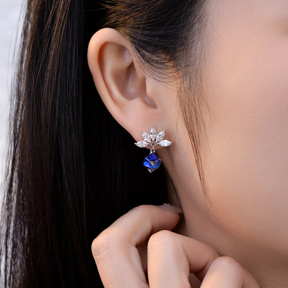 925 STERLING SILVER BLUE CRYSTAL LOTUS JEWELRY SET