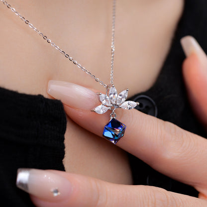 925 STERLING SILVER BLUE CRYSTAL LOTUS NECKLACE