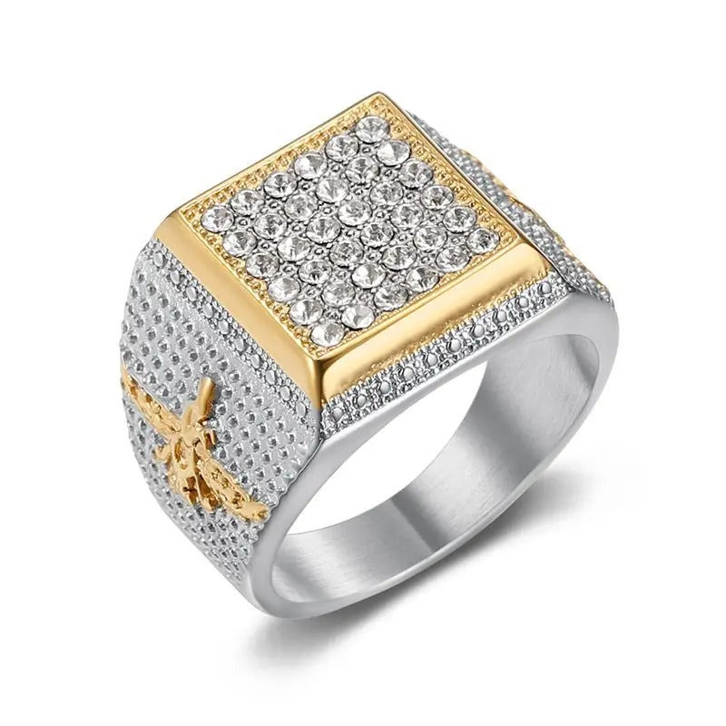 VINTAGE FARVAHAR RING FOR MEN – ZOROASTRIAN SYMBOL, STAINLESS STEEL, CZ