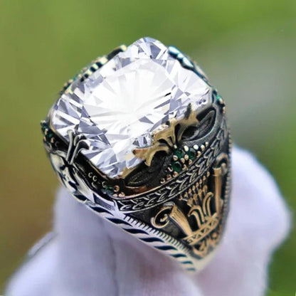 BAGUE HOMME LUXE ÉMERAUDE – SAPHIR INCRUSTÉ STYLE RÉTRO