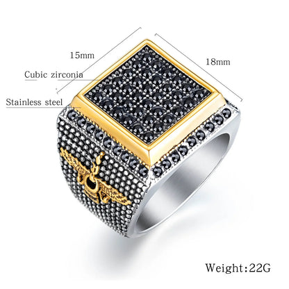 VINTAGE FARVAHAR RING FOR MEN – ZOROASTRIAN SYMBOL, STAINLESS STEEL, CZ