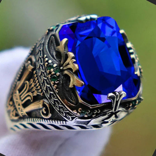 MEN'S LUXURY EMERALD RING – INLAID SAPPHIRE RETRO STYLE
