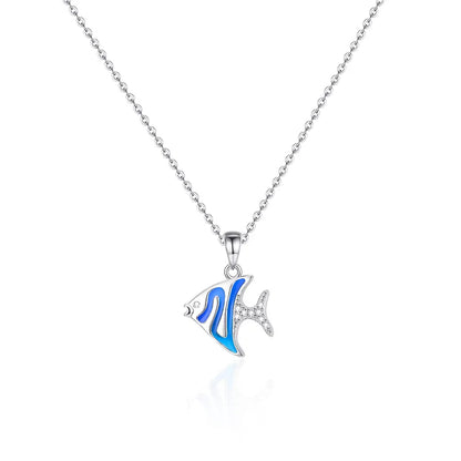 925 STERLING SILVER BLUE ENAMEL FISH NECKLACE