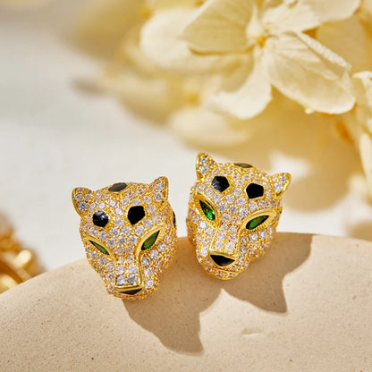 18K GOLD PLATED LEOPARD HEAD STUD EARRINGS